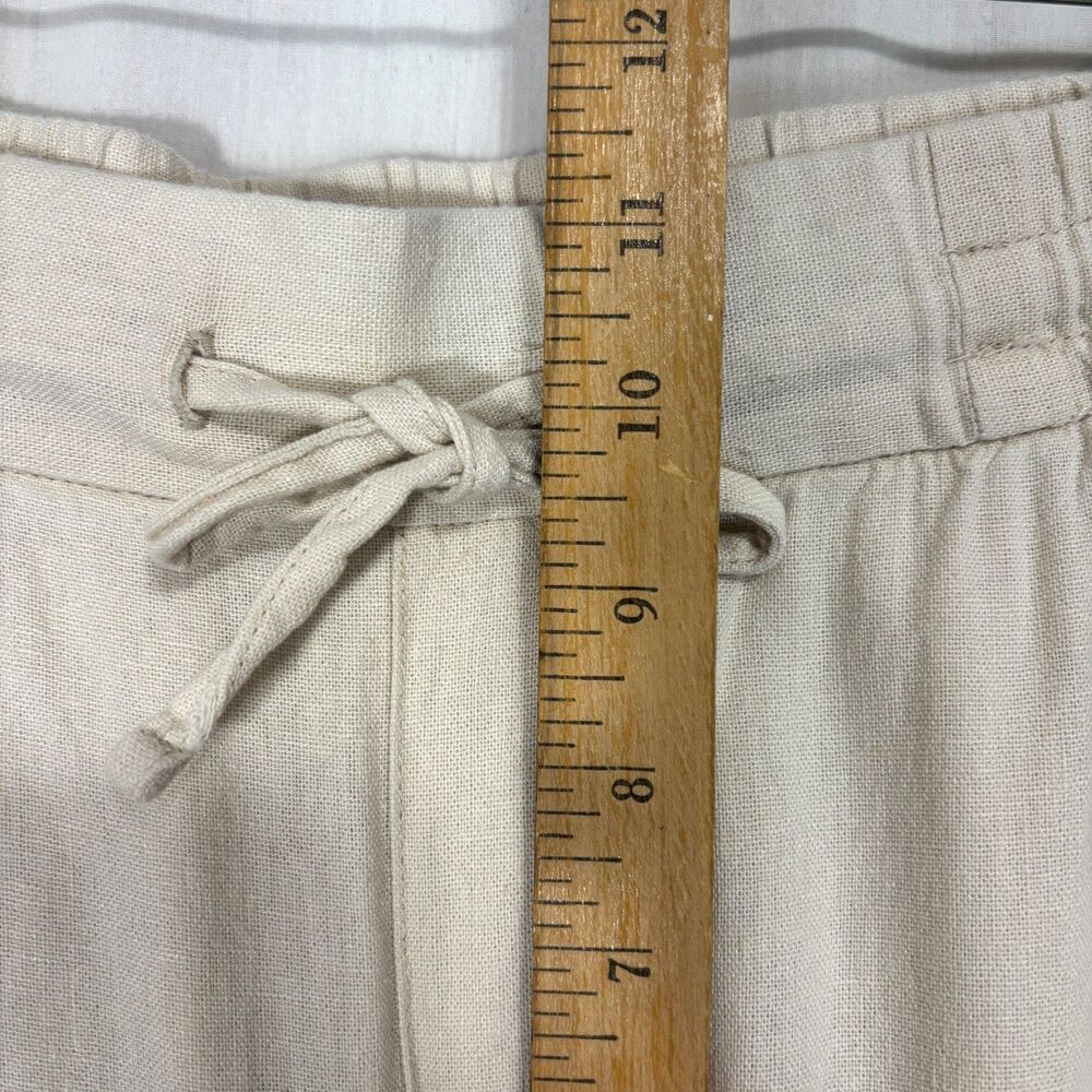 Linen Blend Lt Beige Pants Womens L Drawstring Waist Coastal Beachy Boho Casual - Picture 4 of 8